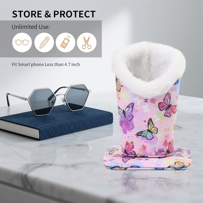 FlyingMage Store Plush Lined Eyeglasses Holder, Cute Magnetic PU Leather Glasses Stand Case for Women Men Kids - Image 5